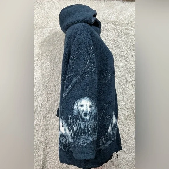 Willow Lane Jacket Women 1X Blue Fleece Dog Print Full Zip Reversible Coat - Picture 3 of 9